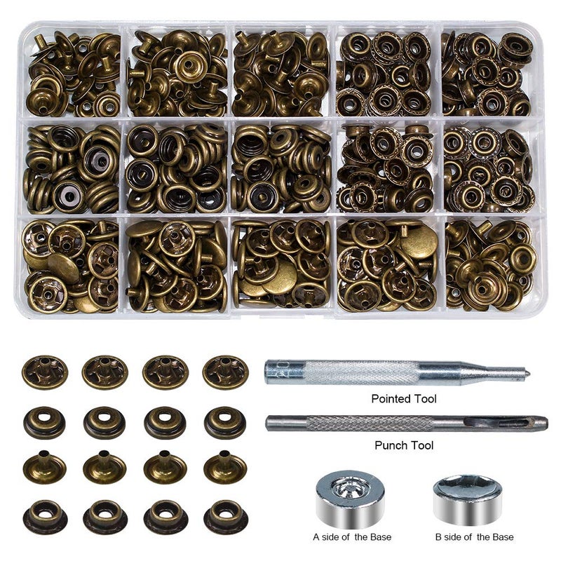 INNETOC 100 Sets - 12mm(1/2") Metal Line 24 Gunmetal Black Plated Steel Snaps Fastener Leather Rapid Rivet Button Sewing with Seting Tool (12mm, Bronze) - Image 3
